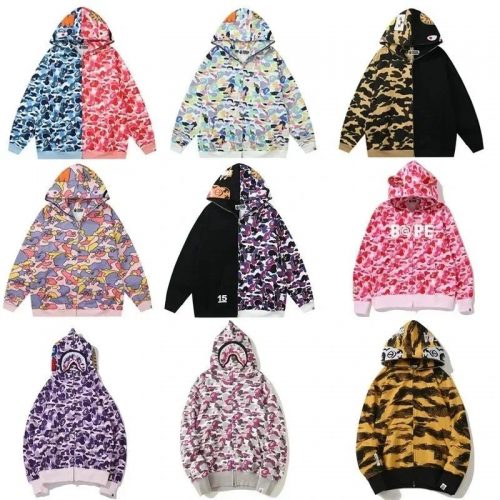 A Bathing Ape BAPE Shark Full Zip Camo Hoodie Multicolor