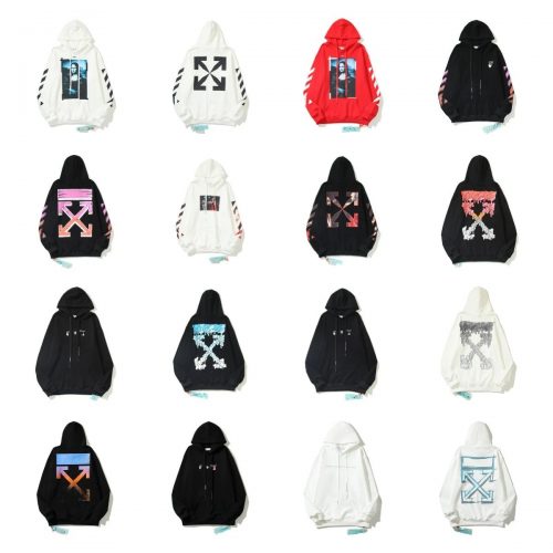 Off-White Graphic Print Streetwear Hoodie Multicolor