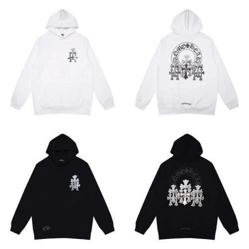 Chrome Hearts Cross Graphic Streetwear Hoodie Black and White