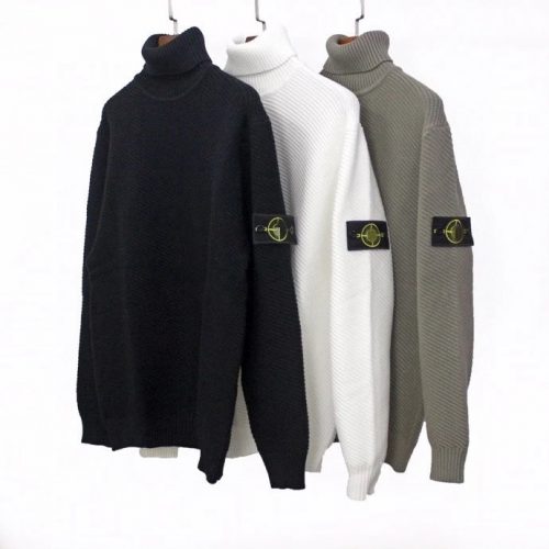 Stone Island Ribbed Turtleneck Sweater Knit Pullover Black White and Olive