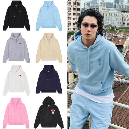 Ami Paris Ami Ami de Coeur Embroidered Hoodie Light Blue