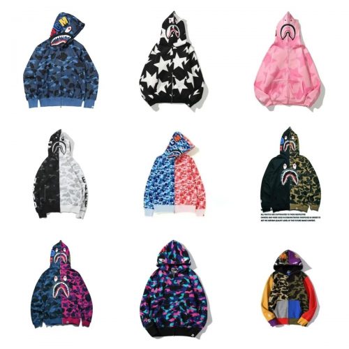 A Bathing Ape BAPE Shark Full Zip Hoodie Streetwear Sweatshirt Multicolor