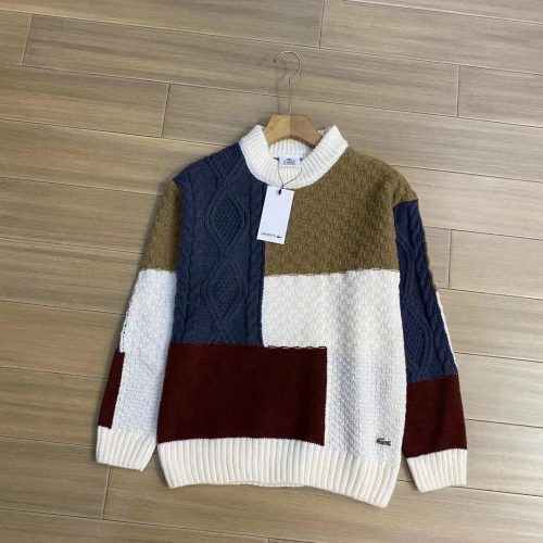 Lacoste Colorblock Cable Knit Patchwork Sweater Multicolor