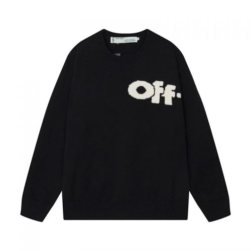 Off-White Intarsia Knit Oversized Sweater Black