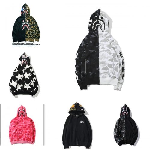 A Bathing Ape BAPE Shark Full Zip Hoodie Streetwear Cotton Sweatshirt Multicolor