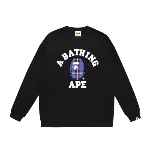 A Bathing Ape BAPE College Plaid Ape Head Graphic Sweatshirt Black