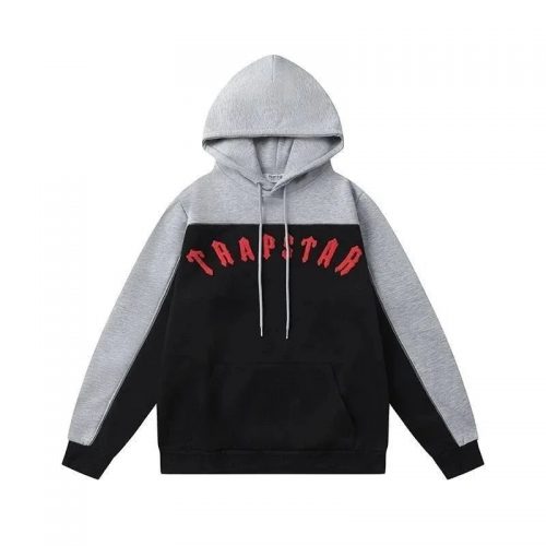 Trapstar Chenille Arch Hoodie Streetwear Pullover Black and Gray