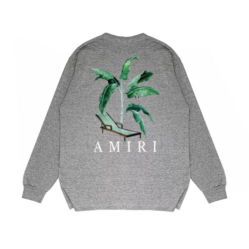 Amiri Banana Leaf Lounge Graphic Long Sleeve Shirt Gray