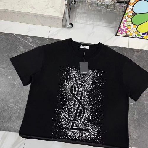Yves Saint Laurent YSL Crystal Embellished Graphic Tee Black