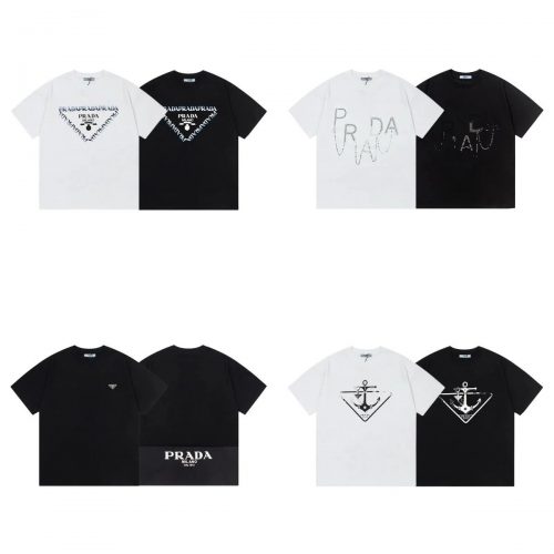 Prada Graphic Print Cotton T-Shirt Black and White