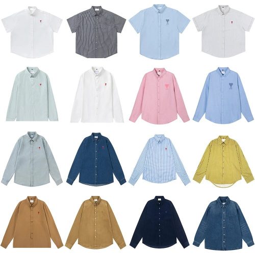 Ami Paris Ami Heart Embroidery Casual Button-Down Shirt Multicolor