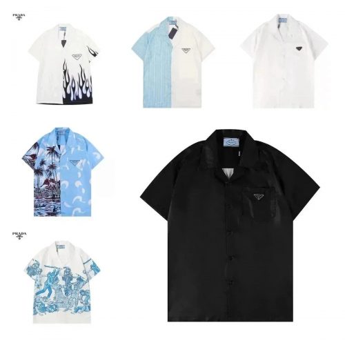 Prada Bowling Shirt Graphic Short Sleeve Button-Down Shirt Multicolor