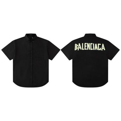 Balenciaga Back Logo Short Sleeve Button-Down Shirt Black