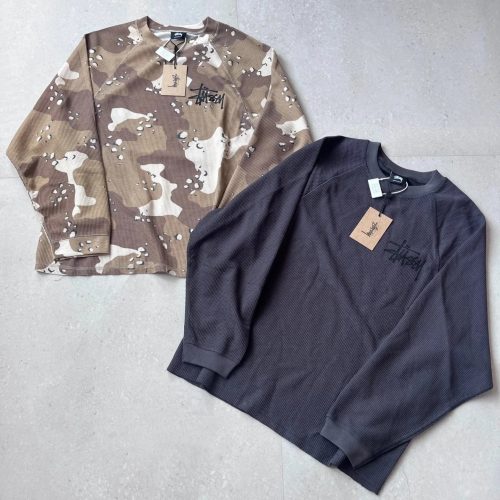 Stussy Waffle Knit Long Sleeve Shirt Camo and Black