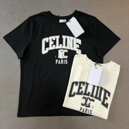 Celine Varsity Print Graphic Tee Black and White