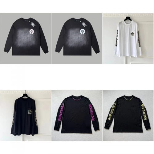 Chrome Hearts Graphic Long Sleeve Cotton T-Shirt Black and White