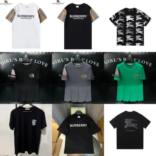 Burberry Check Panel Graphic Tee Cotton T-Shirt Multicolor
