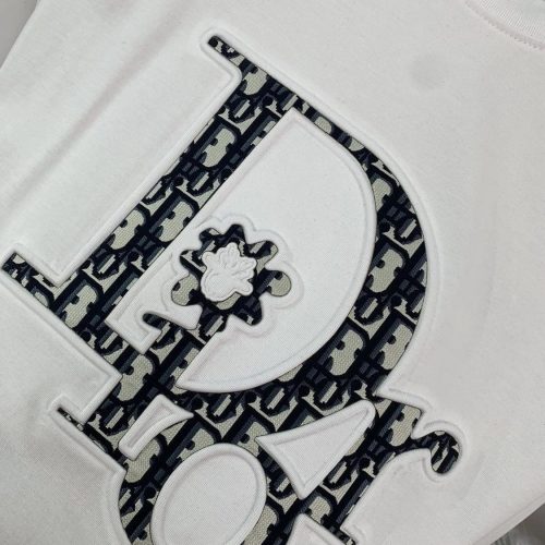 Dior Oblique Embroidery Graphic Cotton T-Shirt White