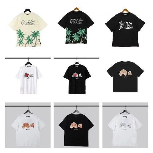 Palm Angels Bear and Palm Tree Graphic Streetwear T-Shirt Multicolor