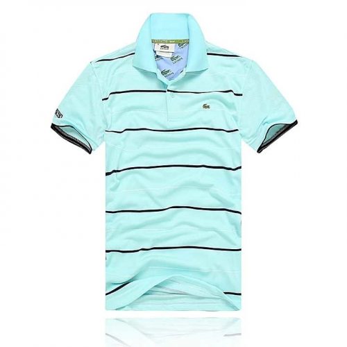 Lacoste Striped Casual Polo Shirt Light Blue and Black