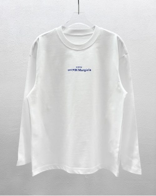 Maison Margiela MM6 Inverted Logo Cotton Long Sleeve Shirt White