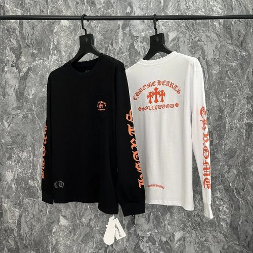 Chrome Hearts Hollywood Cross Print Graphic Long Sleeve Shirt Black and White