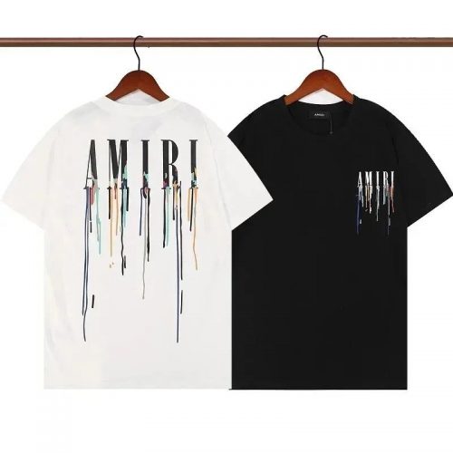 Amiri Drip Paint Graphic Tee Cotton T-Shirt White and Black
