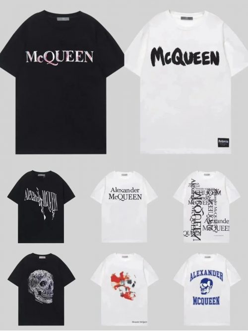 Alexander McQueen AMQ Graphic Print Cotton T-Shirt Black and White