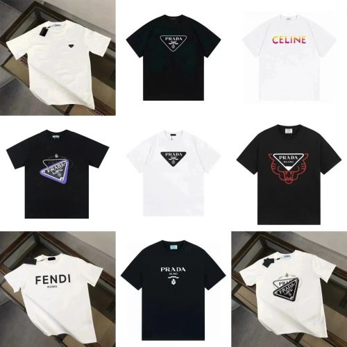 Prada Graphic Print Cotton T-Shirt Black and White