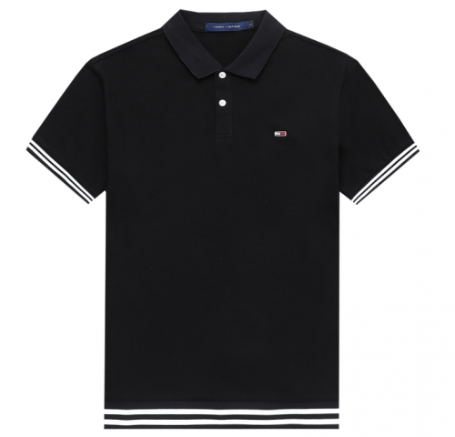 Tommy Hilfiger Striped Trim Cotton Polo Shirt Black