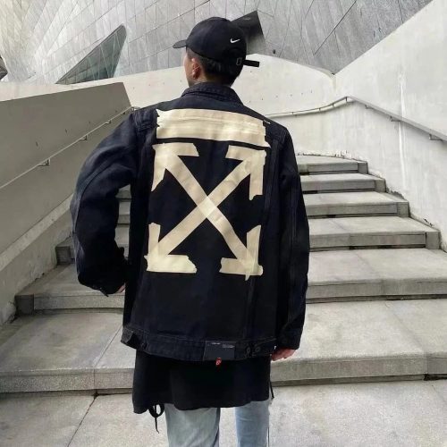 Off-White Tape Arrows Denim Jacket Streetwear Black
