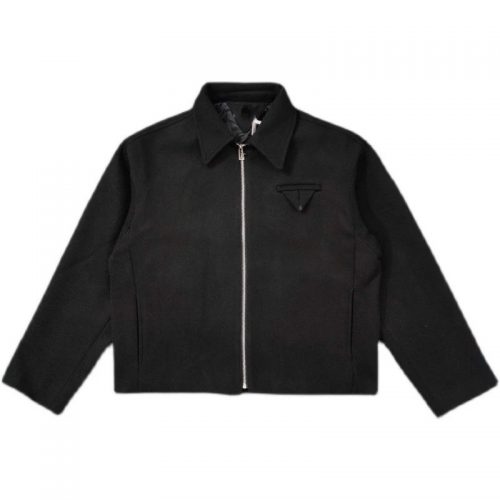 Prada Wool Zip-Up Jacket Minimalist Coat Black