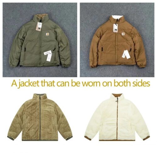 Carhartt Reversible Fleece Puffer Jacket Warm Winter Jacket Green and Brown