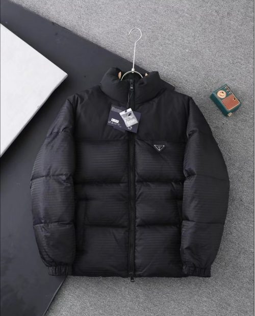 Prada Puffer Jacket Quilted Down Winter Jacket Black