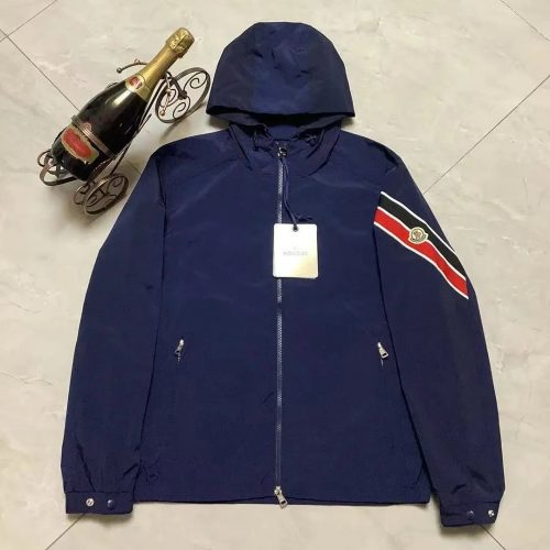 Moncler Striped Sleeve Lightweight Windbreaker Jacket Navy