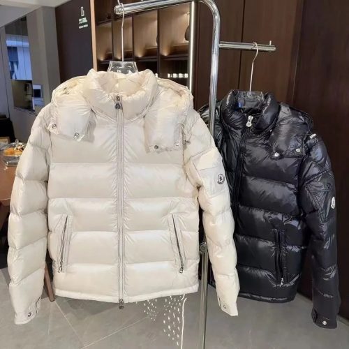 Moncler Maya Shiny Puffer Down Jacket White and Black