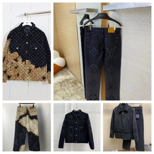 Louis Vuitton LV Monogram Denim Collection Streetwear Jackets and Jeans Black and Beige