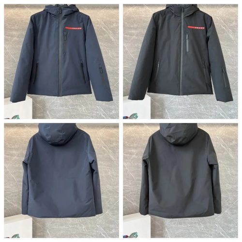 Prada Technical Fabric Hooded Jacket Lightweight Windbreaker Black and Navy