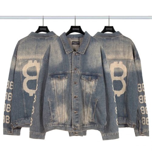 Balenciaga Bitcoin Denim Jacket Oversized Streetwear Blue