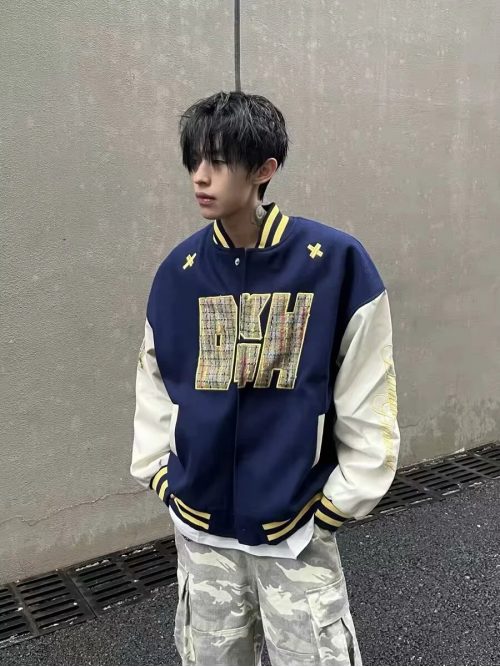 Design Varsity Jacket Oversized Streetwear Jacket Navy and White