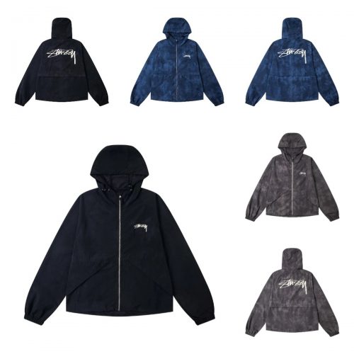 Stussy Nylon Zip-Up Windbreaker Streetwear Jacket Black and Blue
