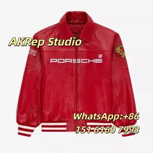 Porsche 993 Leather Varsity Jacket Red