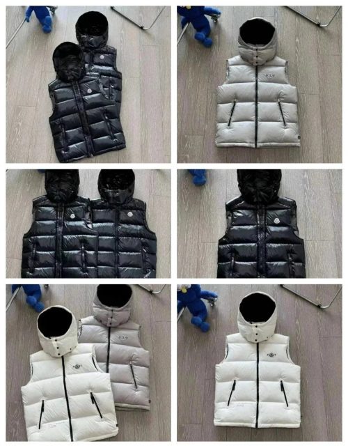 Moncler Down Vest Puffer Gilet Black White and Gray