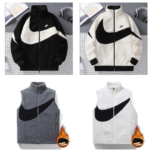 Nike Swoosh Sherpa Fleece Jacket and Vest Set Black and White