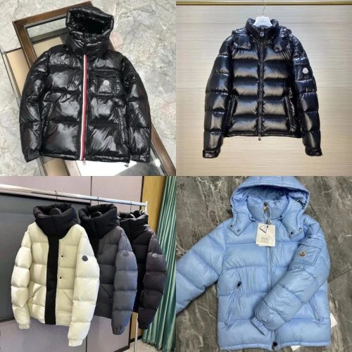 Moncler Maya Shiny Puffer Jacket Black and Light Blue
