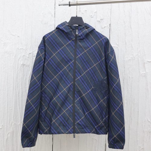 Burberry Check Print Lightweight Windbreaker Jacket Blue and Navy