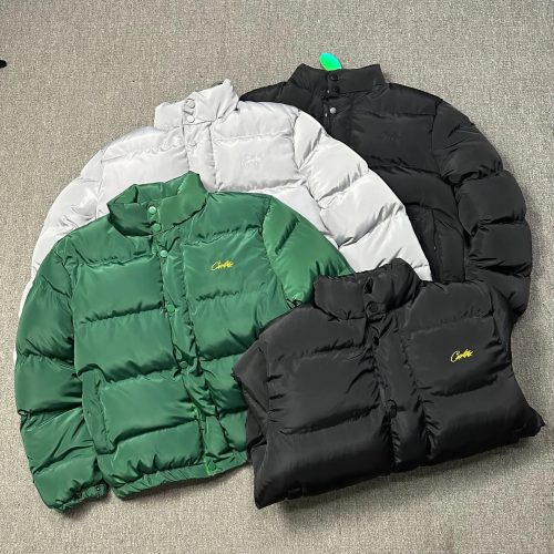 Corteiz Puffer Jacket Streetwear Down Jacket Black Green and Gray