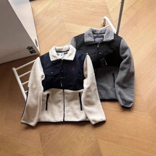 Ralph Lauren Fleece Hybrid Zip-Up Jacket Beige and Black