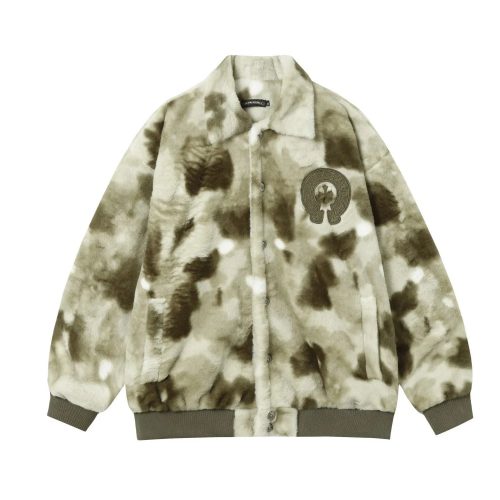 Chrome Hearts Faux Fur Camo Jacket Streetwear Bomber Jacket Olive