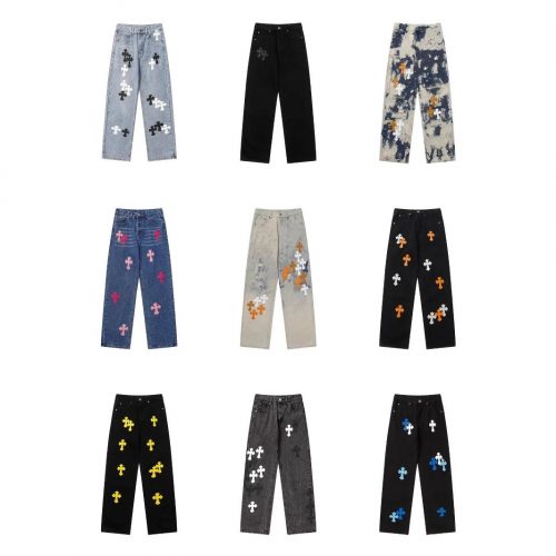 Chrome Hearts Cross Patch Denim Pants Casual Jeans Multicolor